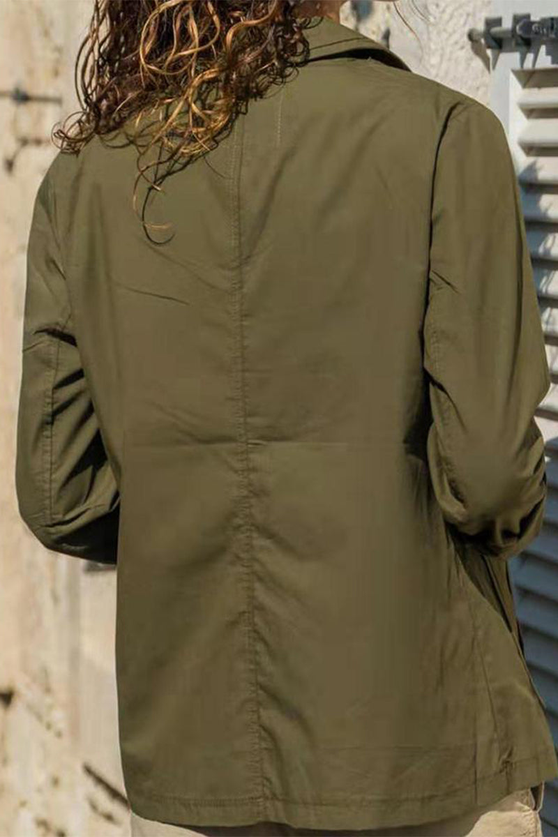 Kaynafashions - Fashion Casual Solid Patchwork Oblique Collar Outerwear(3 Colors)