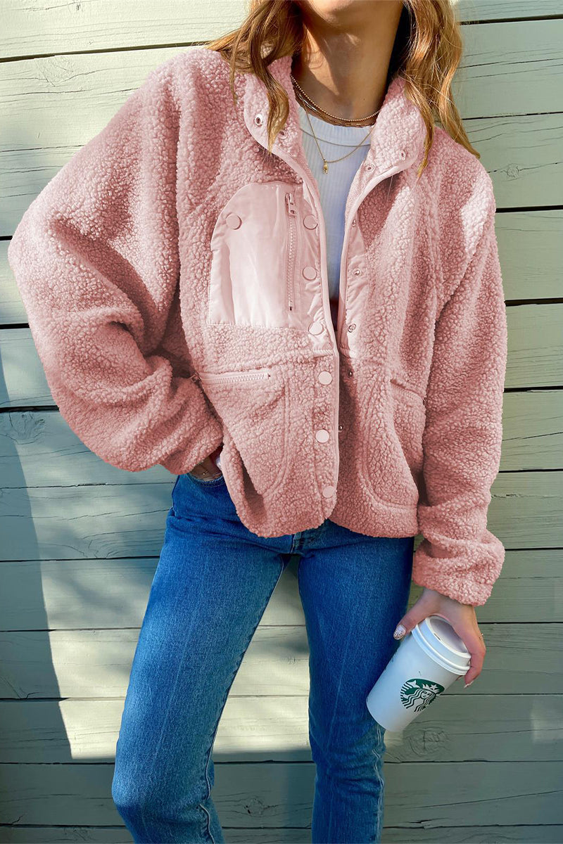 Kaynafashions - Casual Solid Patchwork Pocket Mandarin Collar Outerwear(6 Colors)