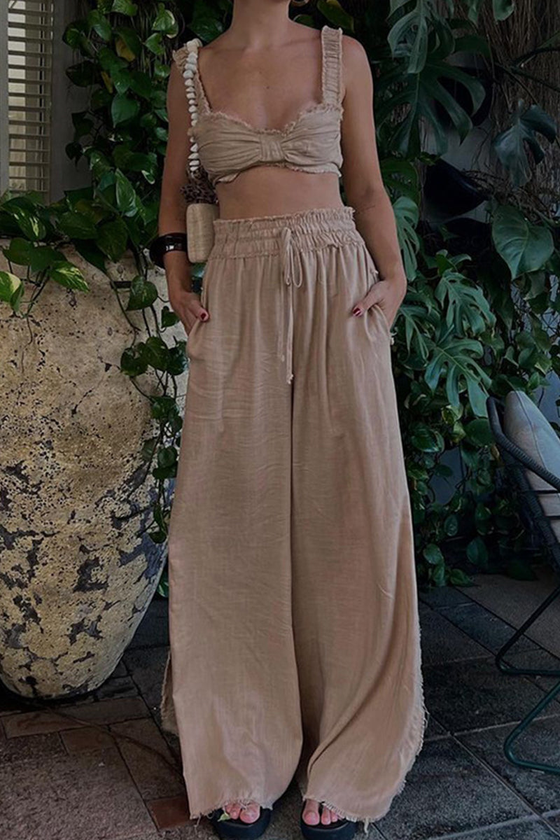 Kaynafashions - Casual Solid Frenulum Square Collar Sleeveless Two Pieces