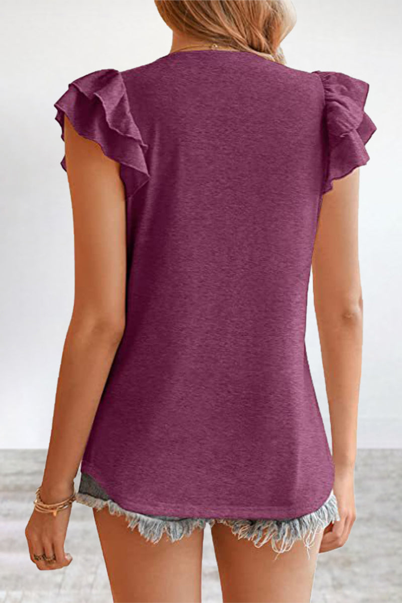 Kaynafashions - Casual Simplicity Solid Flounce V Neck T-Shirts(5 Colors)