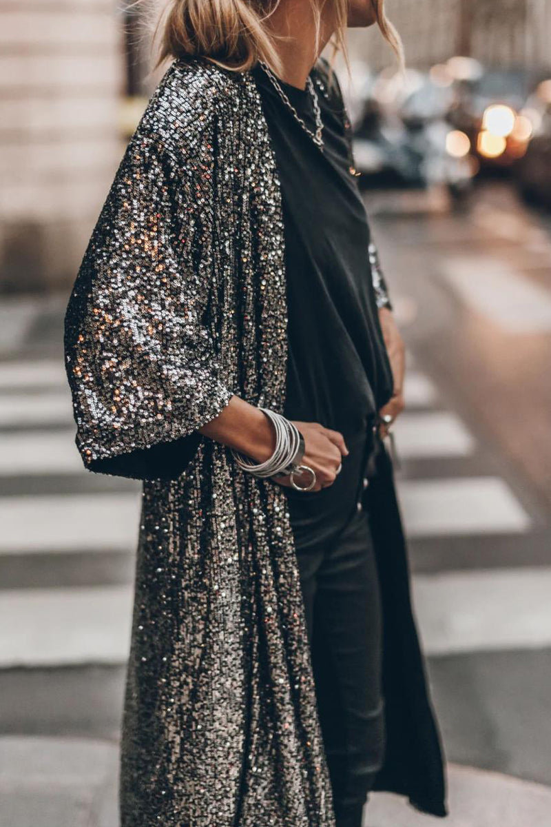 Kaynafashions - Casual Street Solid Sequins Sequined U Neck Outerwear
