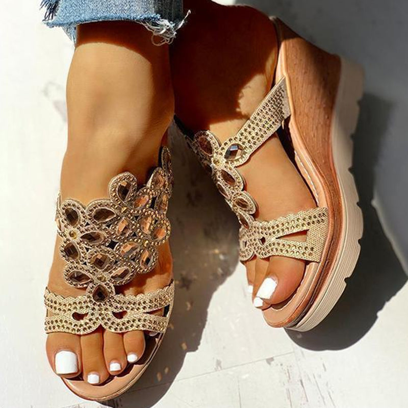 Kaynafashions - Casual Rhinestone Opend Wedges Shoes