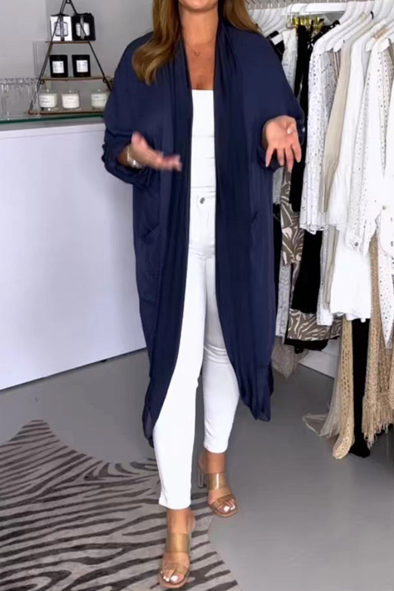 Kaynafashions - Casual Solid Pocket Cardigan Collar Outerwear