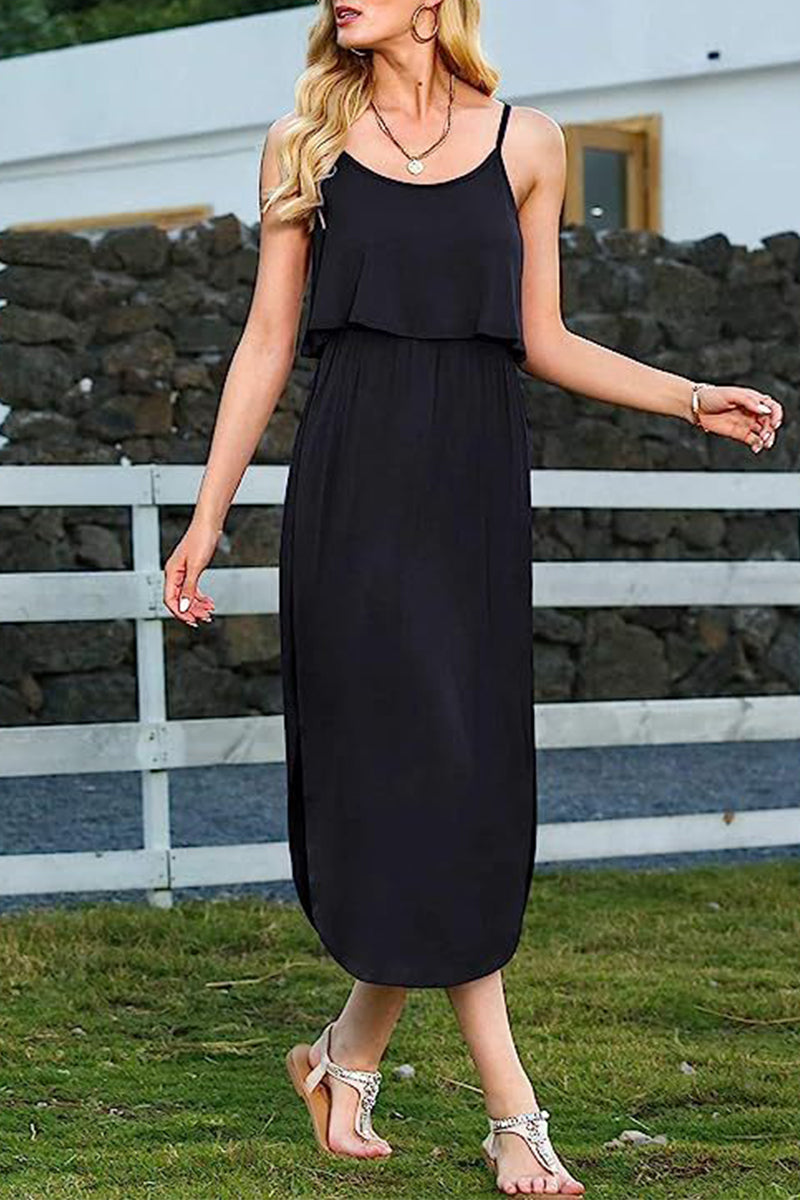 Kaynafashions - Casual Vacation Solid Backless U Neck Beach Dress Dresses(7 Colors)