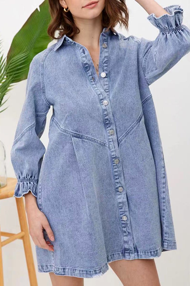 Kaynafashions - Casual Solid Patchwork Turndown Collar Shirt Dress Dresses