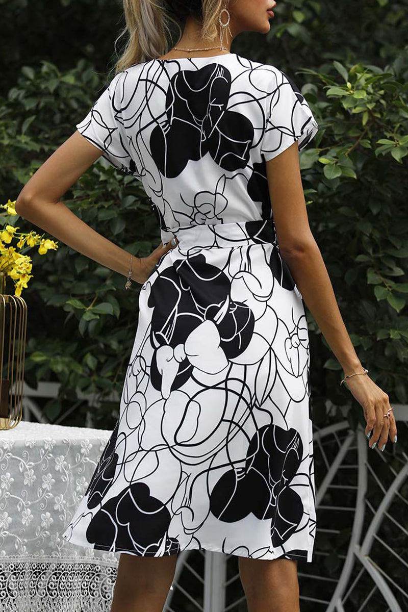 Kaynafashions - Elegant College Print Frenulum V Neck A Line Dresses(5 Colors)