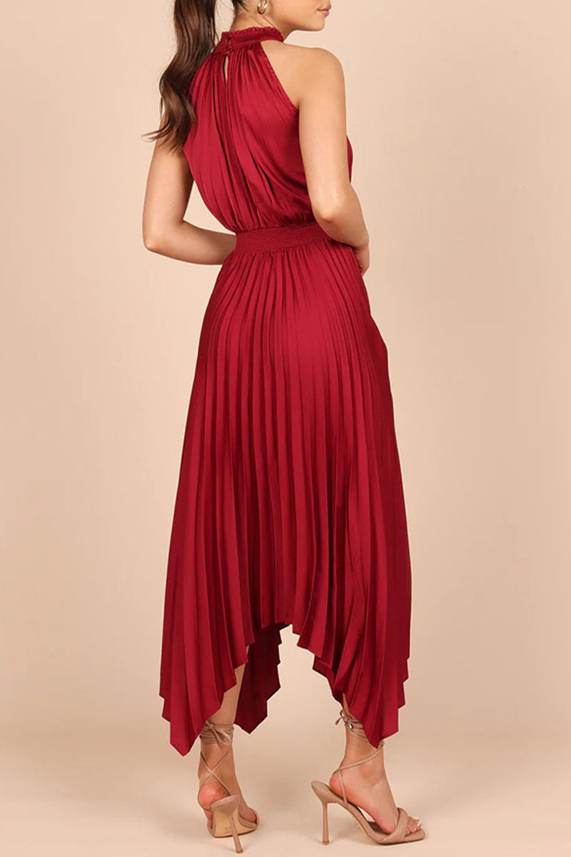 Kaynafashions - Sweet Elegant Solid Fold Asymmetrical Halter Irregular Dress Dresses