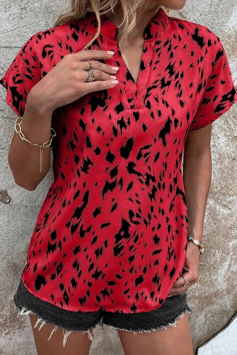 Kaynafashions - Casual Street Print Patchwork V Neck Tops(6 Colors)