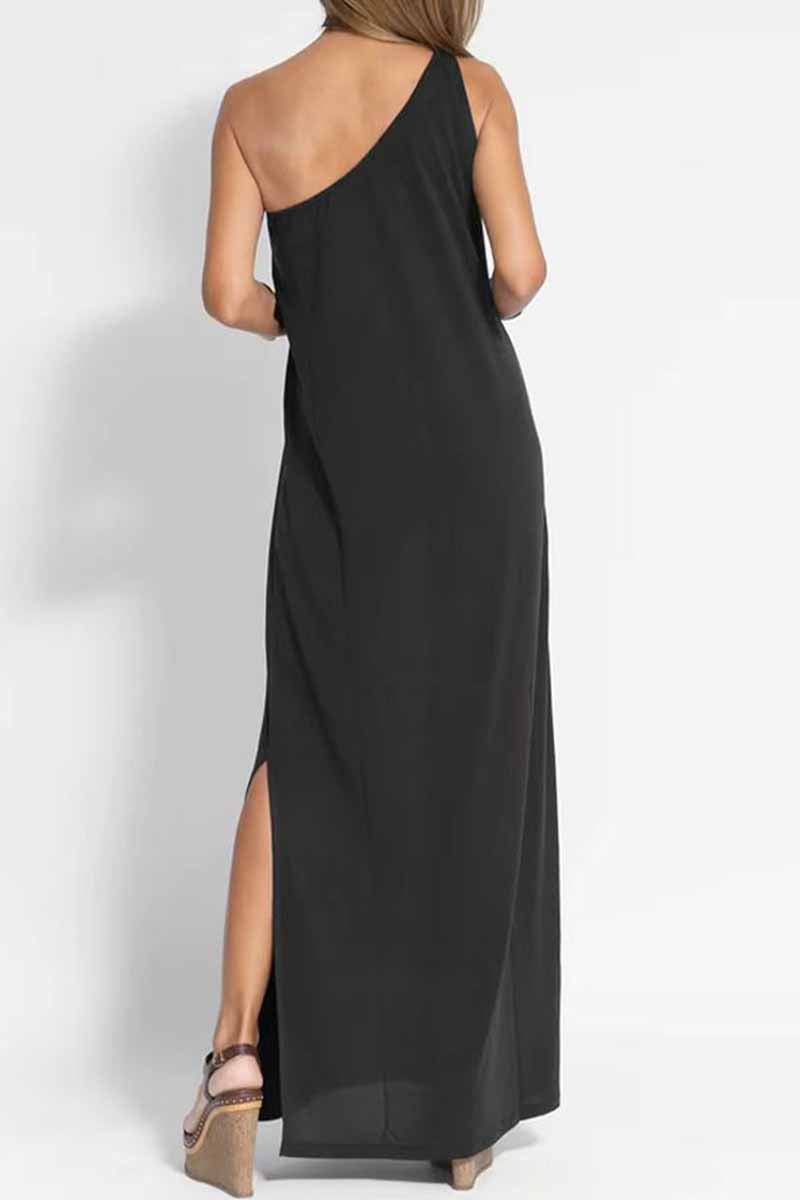 Kaynafashions - Elegant Solid Slit One Shoulder A Line Dresses