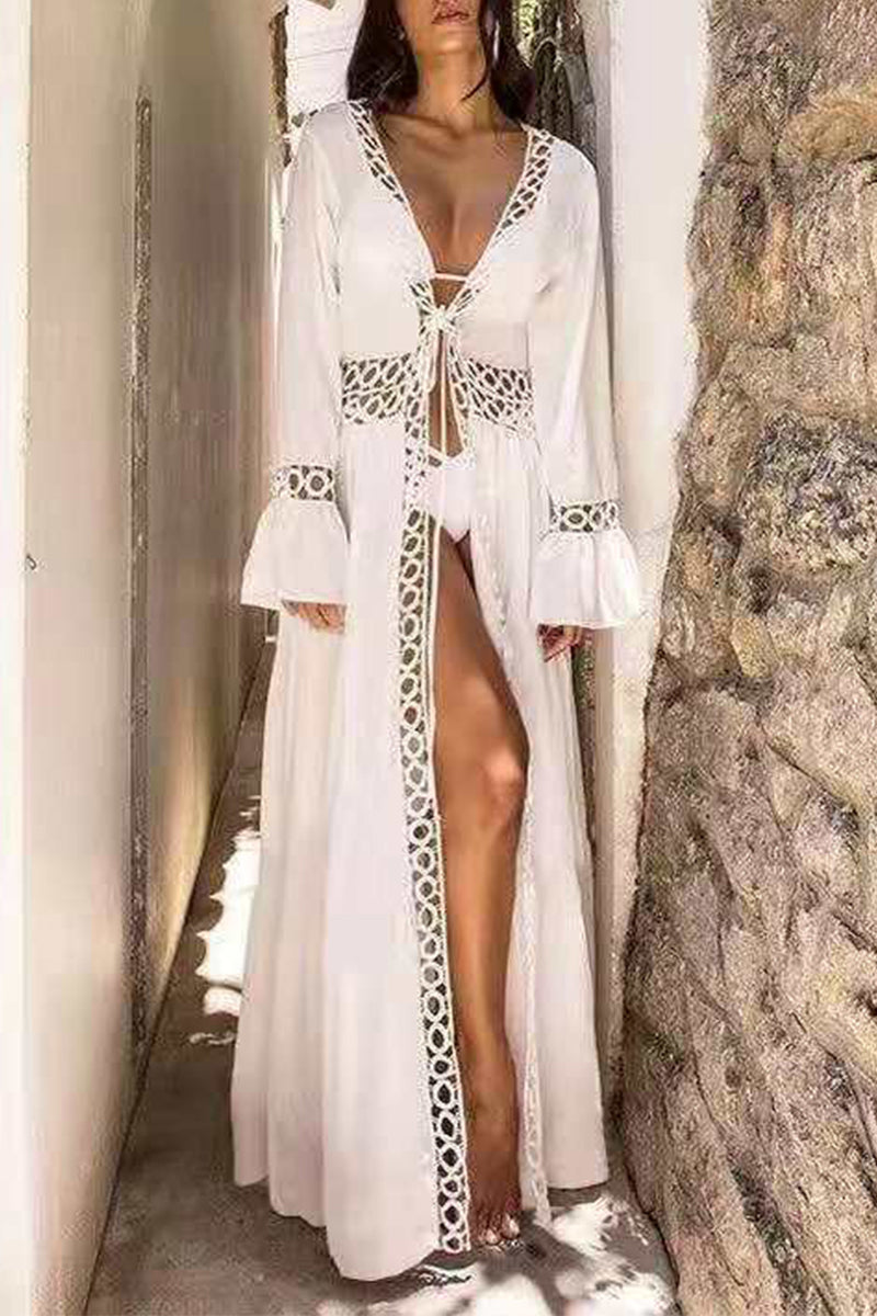 Kaynafashions - Sexy Vacation Solid Hollowed Out Swimwears Cover Up