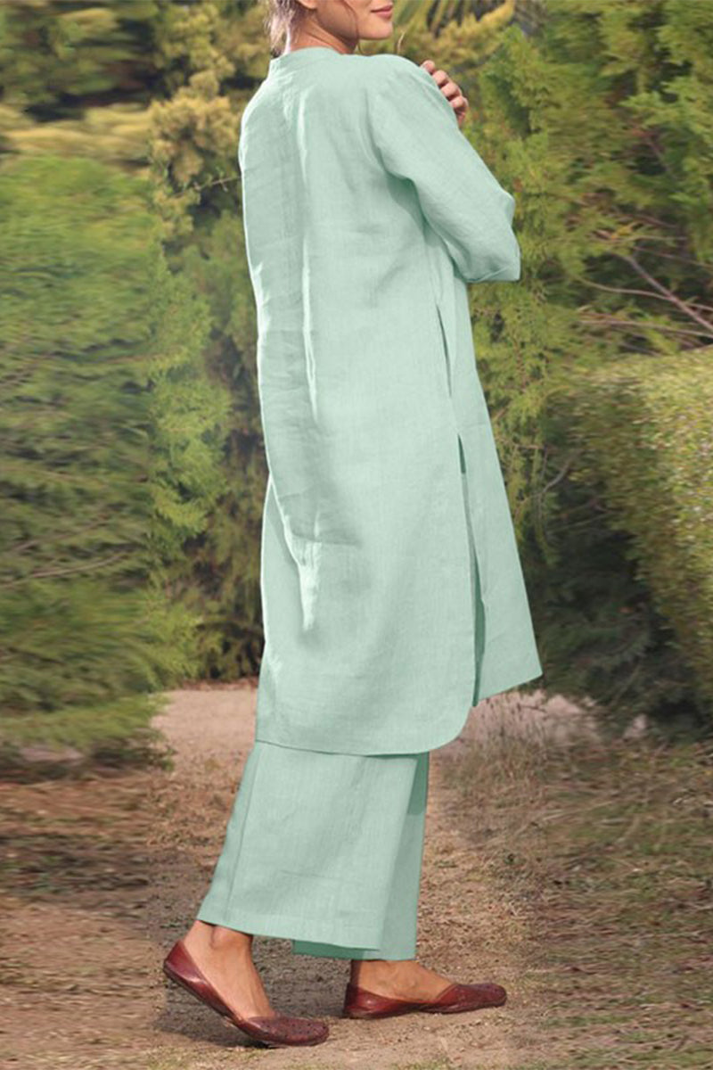 Kaynafashions - Casual Solid Pocket O Neck Long Sleeve Two Pieces