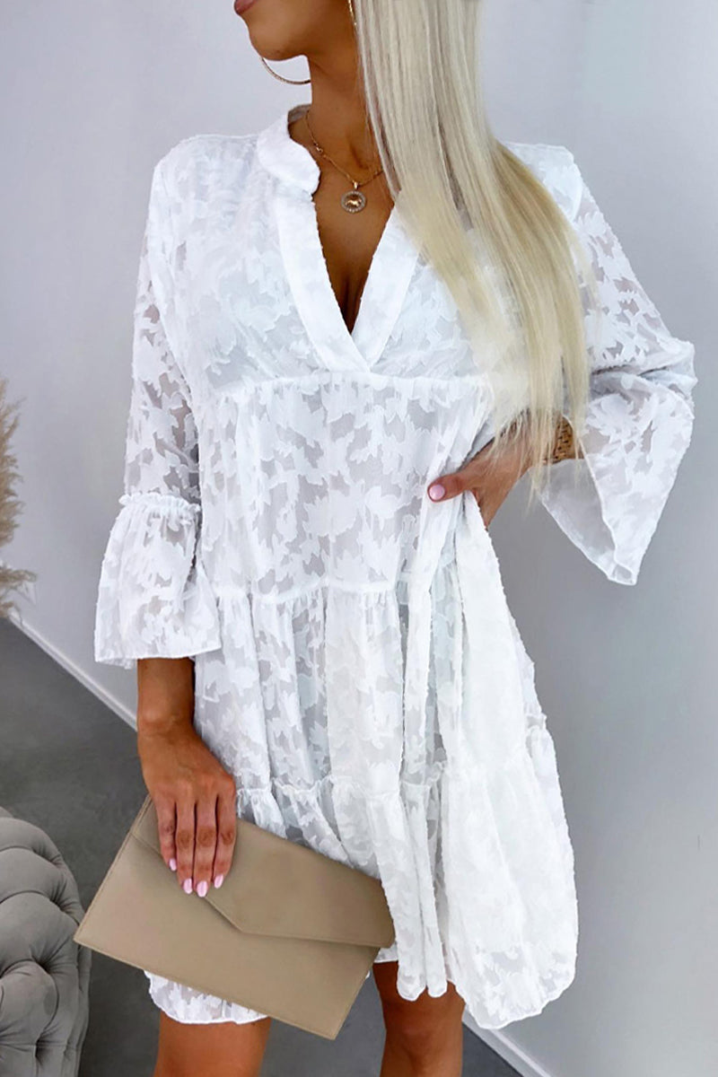 Kaynafashions - Casual Solid Patchwork V Neck Long Sleeve Dresses