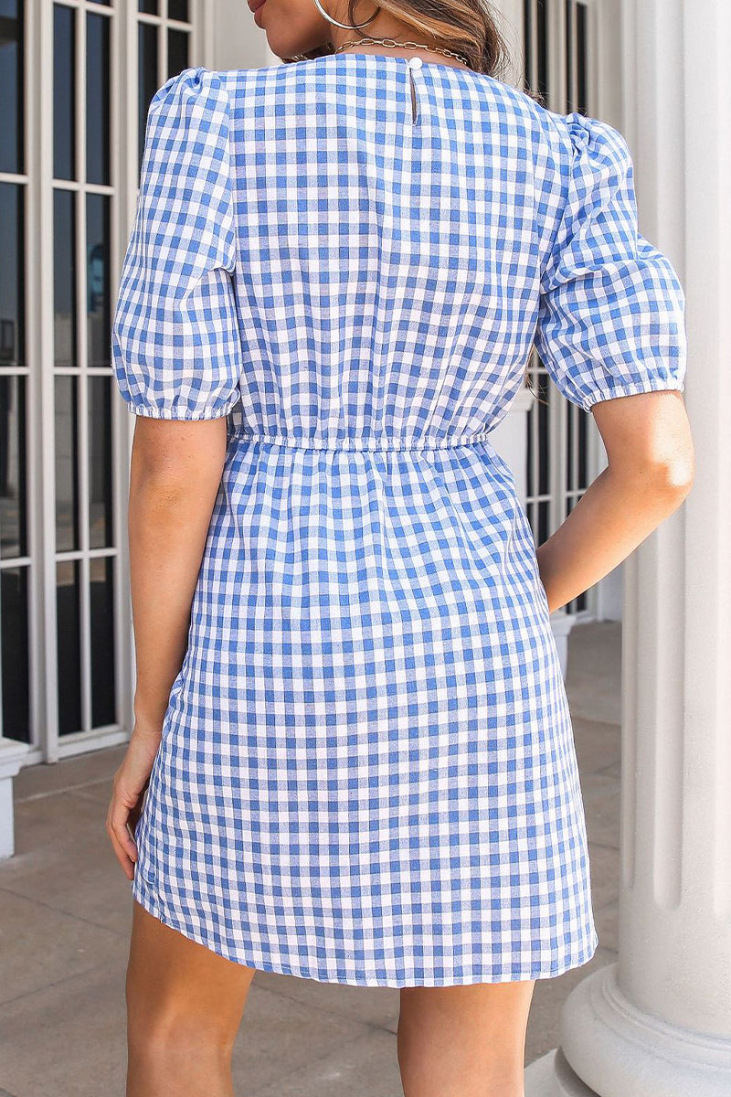 Kaynafashions - Sweet Cute Plaid Frenulum O Neck A Line Dresses