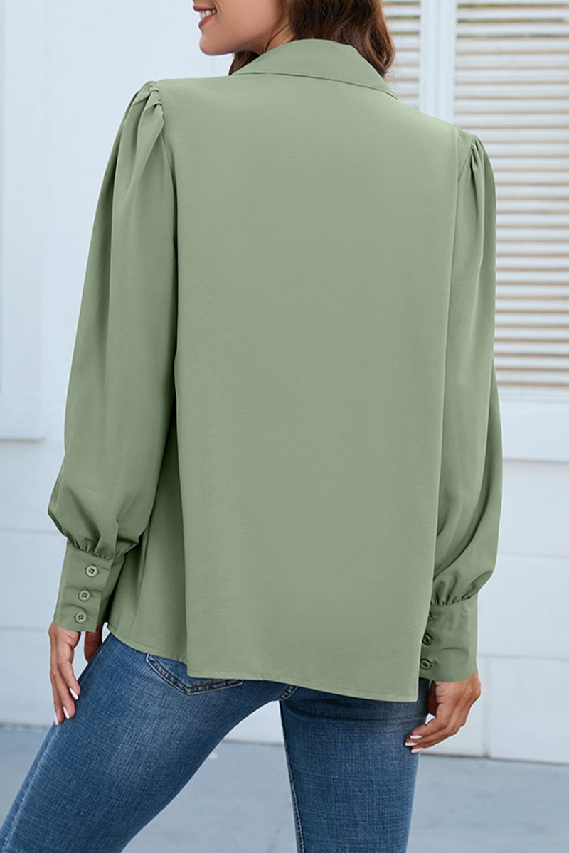 Kaynafashions - Casual Solid Buttons Shirt Collar Tops