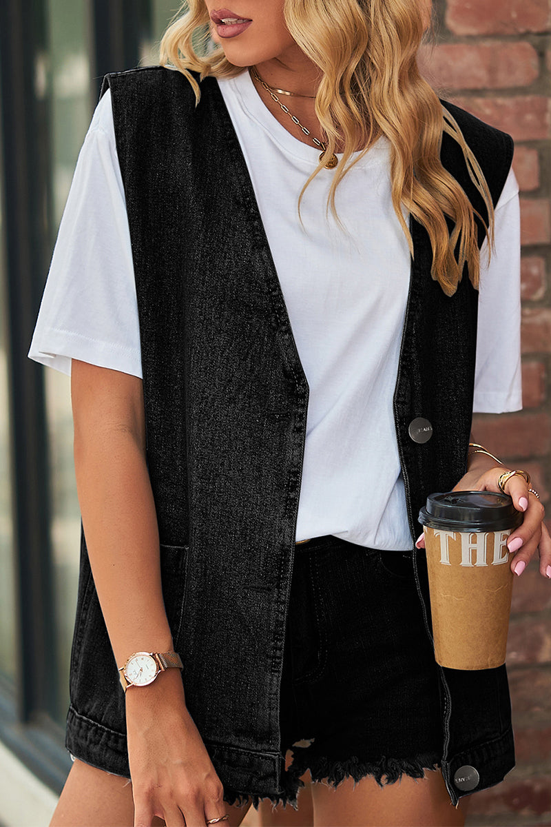 Kaynafashions - Street Simplicity Solid Pocket V Neck Tops