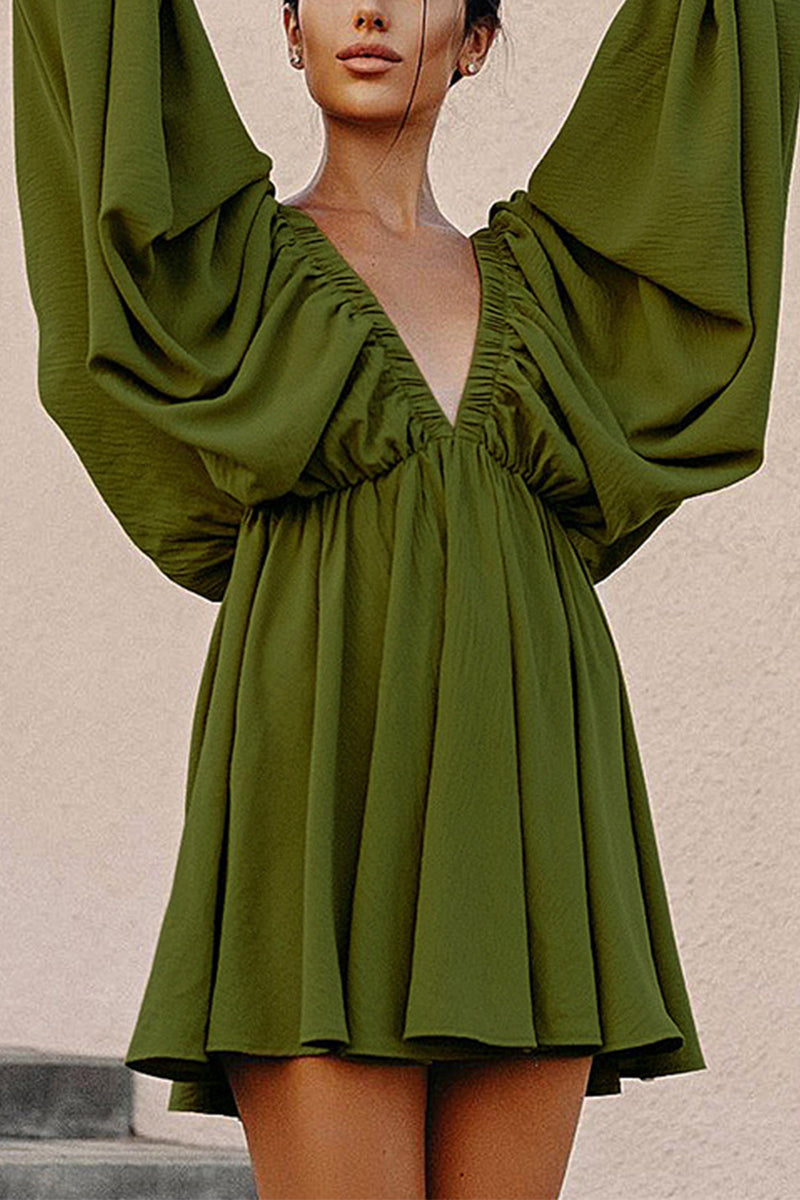 Kaynafashions - Elegant Solid Patchwork V Neck A Line Dresses