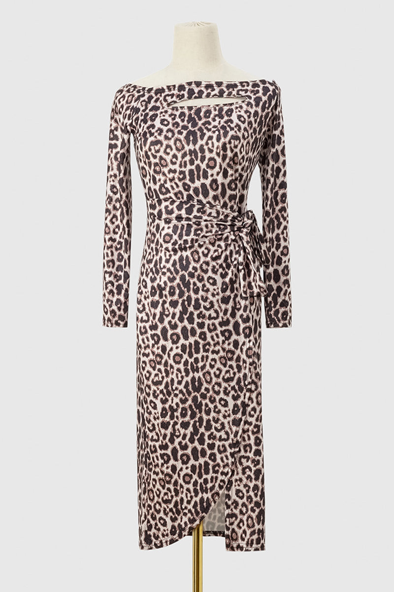 Kaynafashions - Sexy Street Animal Print Patchwork Frenulum Off the Shoulder Printed Dress Dresses(4 Colors)