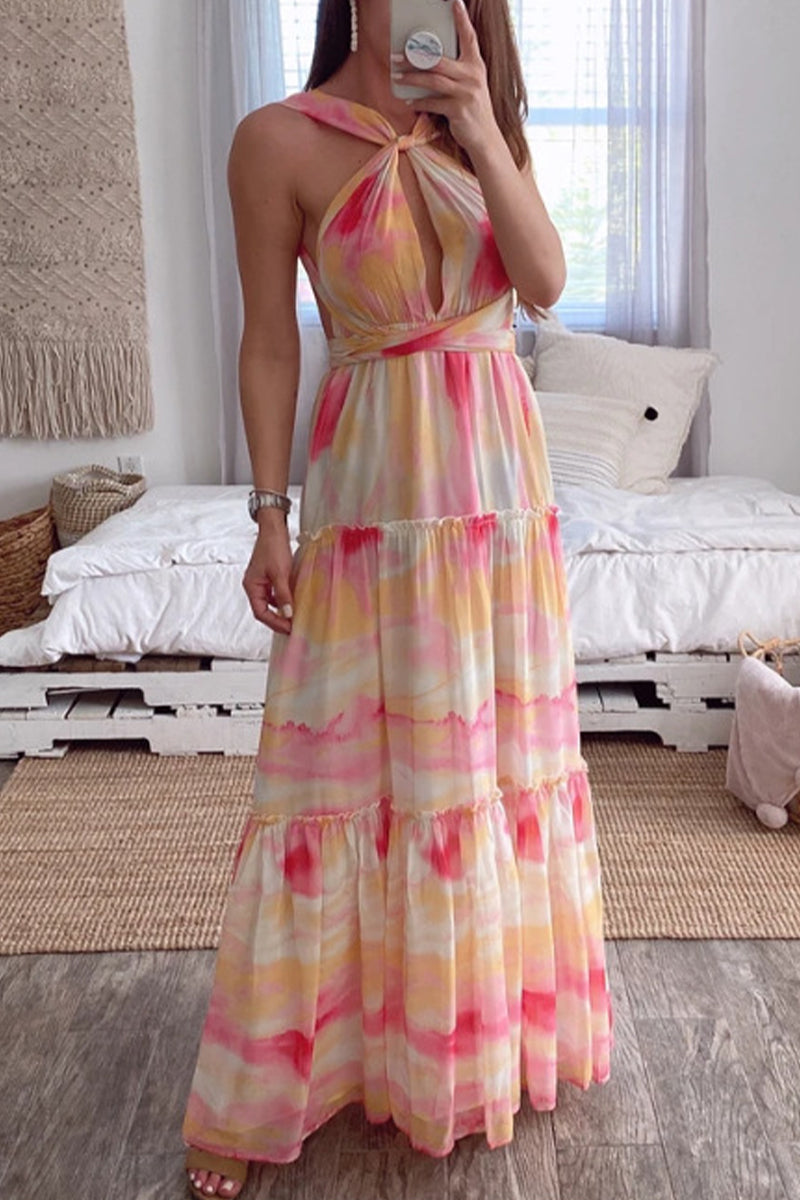 Kaynafashions - Sweet Elegant Print Patchwork Irregular Dress Dresses