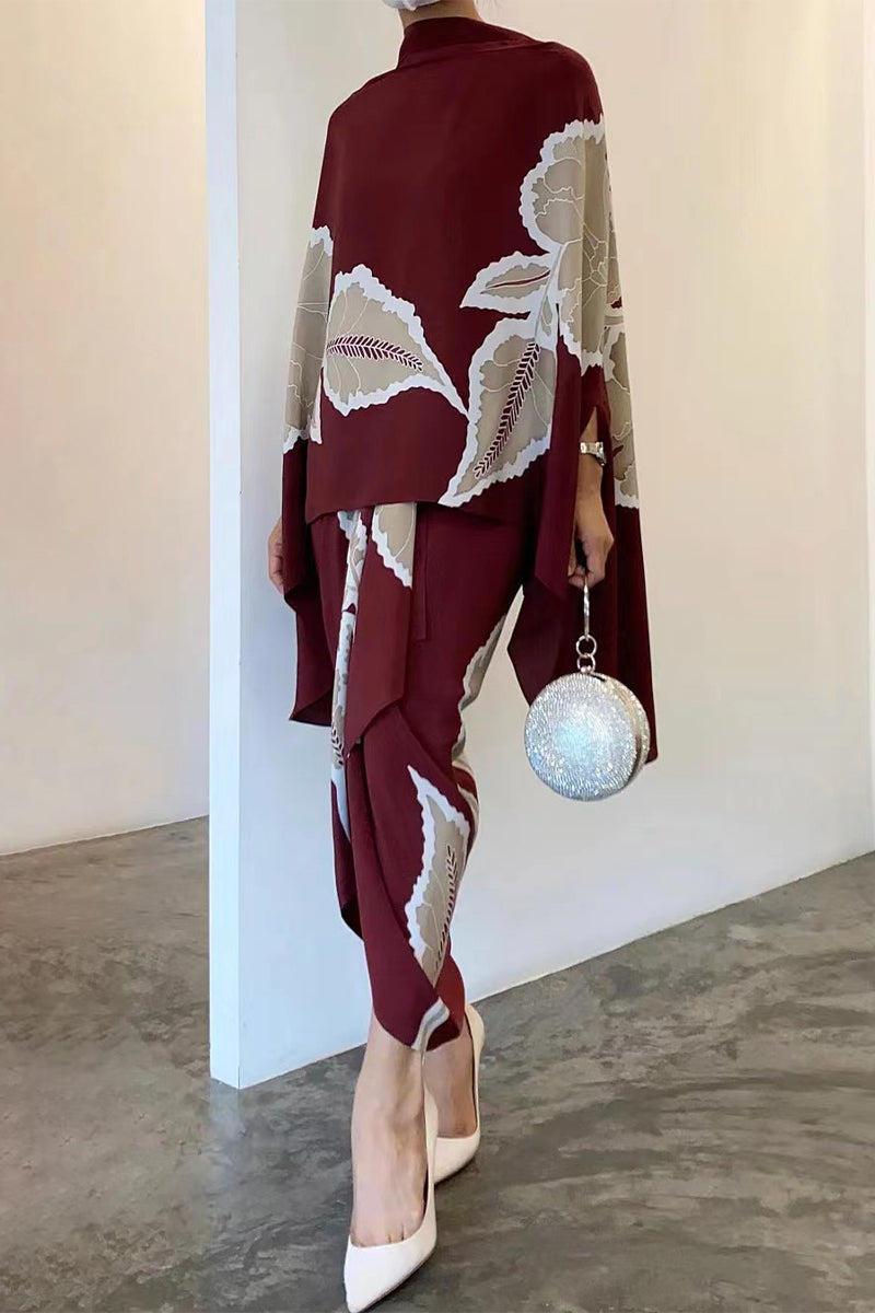 Kaynafashions - Elegant Floral Patchwork Half A Turtleneck Long Sleeve Two Pieces