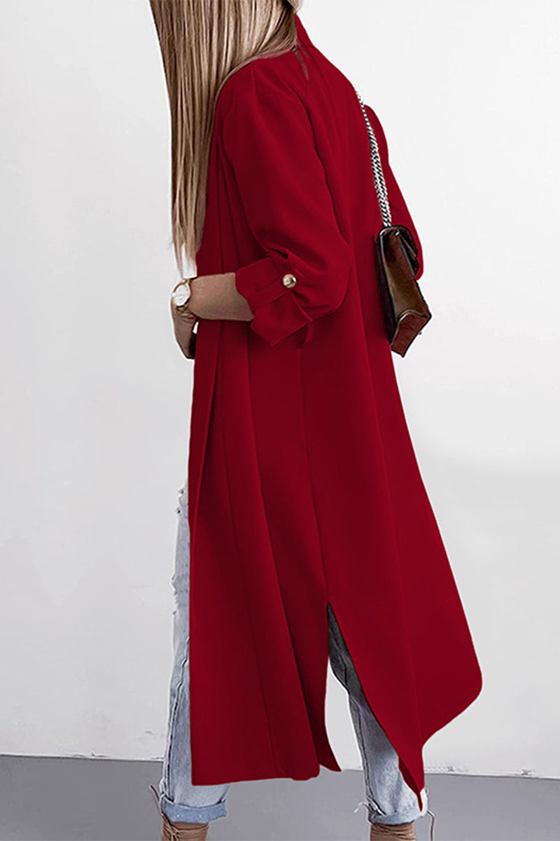 Kaynafashions - Fashion Elegant Solid Slit Turndown Collar Outerwear