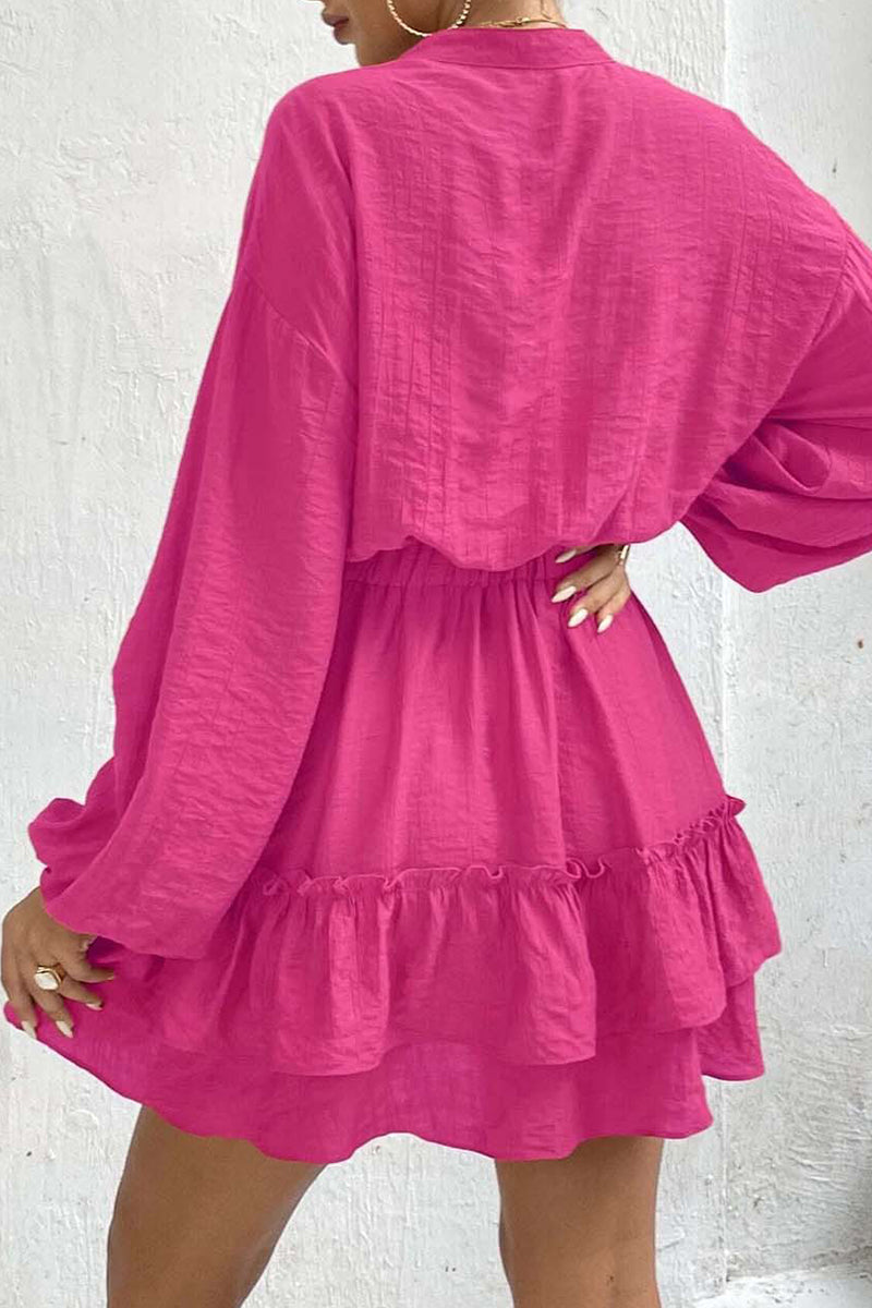 Kaynafashions - Casual Solid Flounce Half A Turtleneck Waist Skirt Dresses