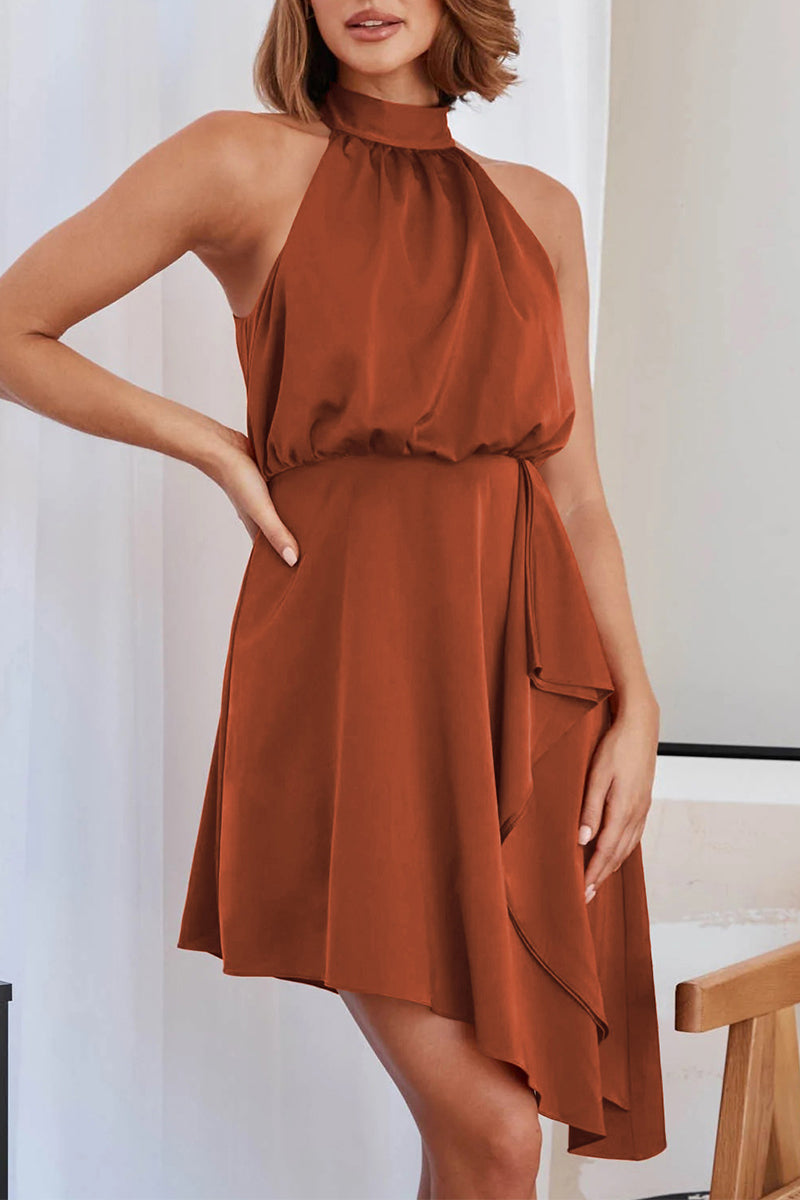 Kaynafashions - Celebrities Elegant Solid Asymmetrical Halter Irregular Dress Dresses