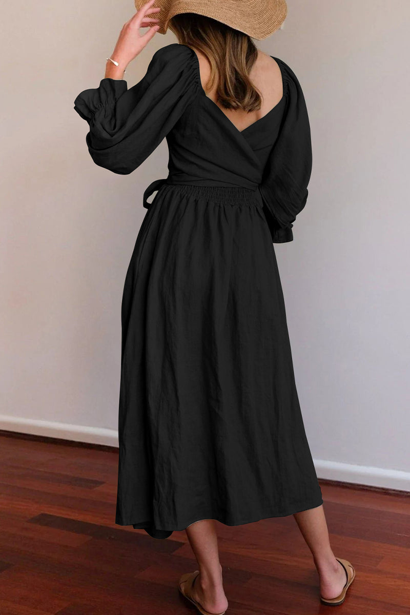 Kaynafashions - Elegant Solid Flounce Square Collar A Line Dresses(5 Colors)