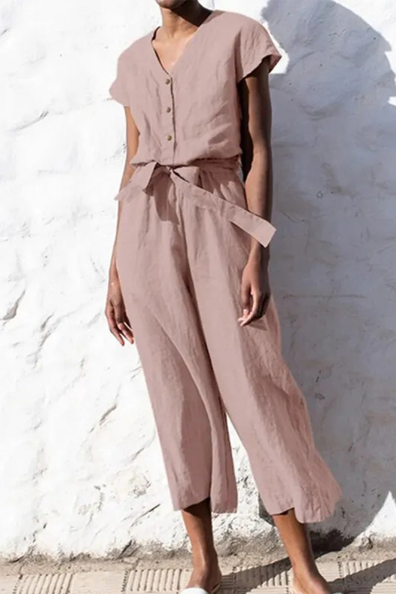 Kaynafashions - Casual British Style Solid Frenulum V Neck Loose Jumpsuits
