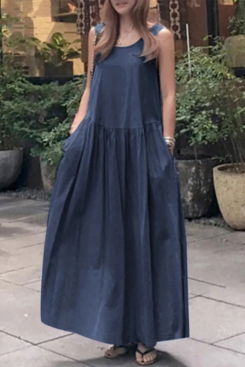 Kaynafashions - Casual Simplicity Solid Pocket O Neck Vest Dress Dresses