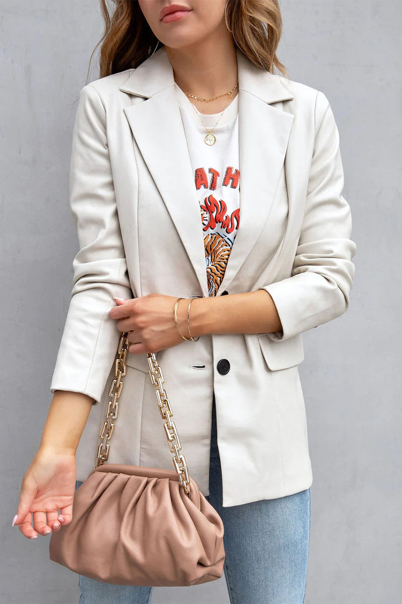 Kaynafashions - Street Patchwork Solid Color Turndown Collar Outerwear(3 Colors)