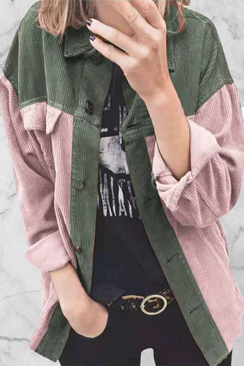 Kaynafashions - Street Color Block Patchwork Turndown Collar Tops(4 Colors)