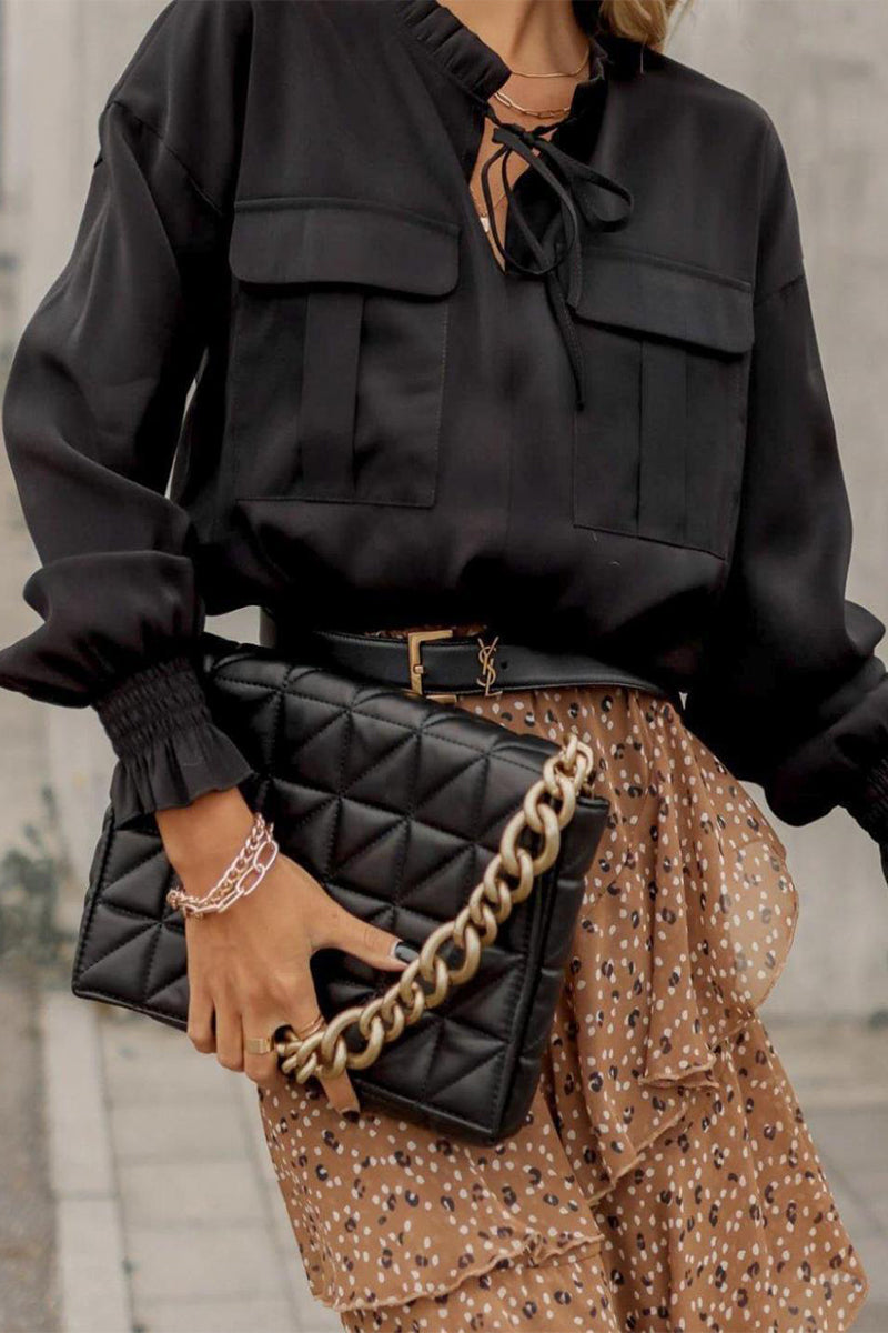 Kaynafashions - Street Simplicity Solid Pocket Frenulum O Neck Tops