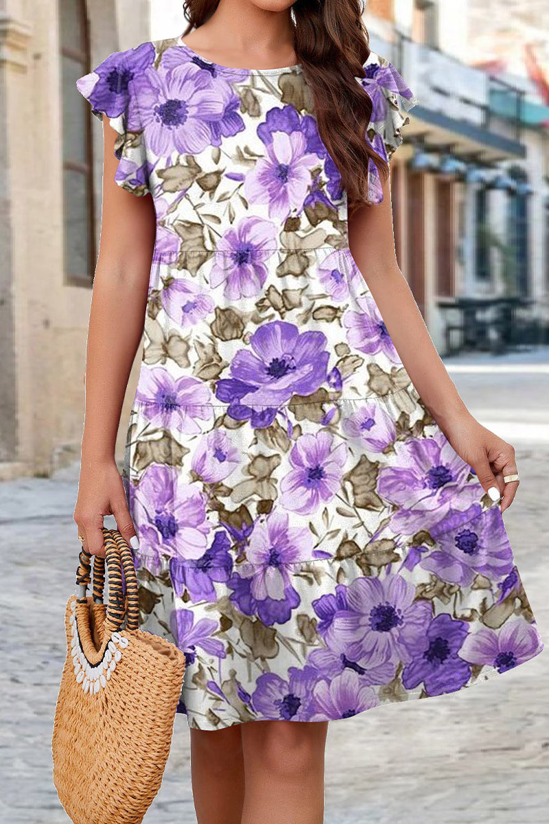 Kaynafashions - Elegant Floral Patchwork O Neck A Line Dresses
