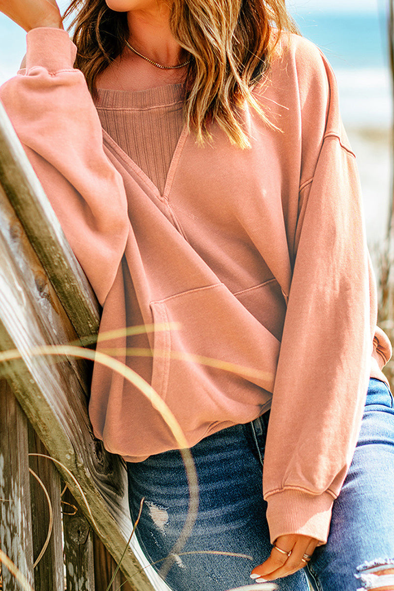 Kaynafashions - Casual Solid Patchwork Pocket O Neck Tops