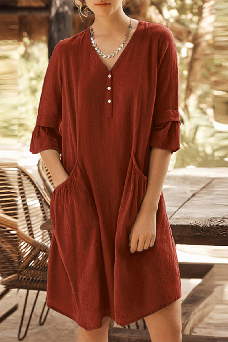 Kaynafashions - Fashion Casual Solid Patchwork Flounce V Neck One Step Skirt Dresses