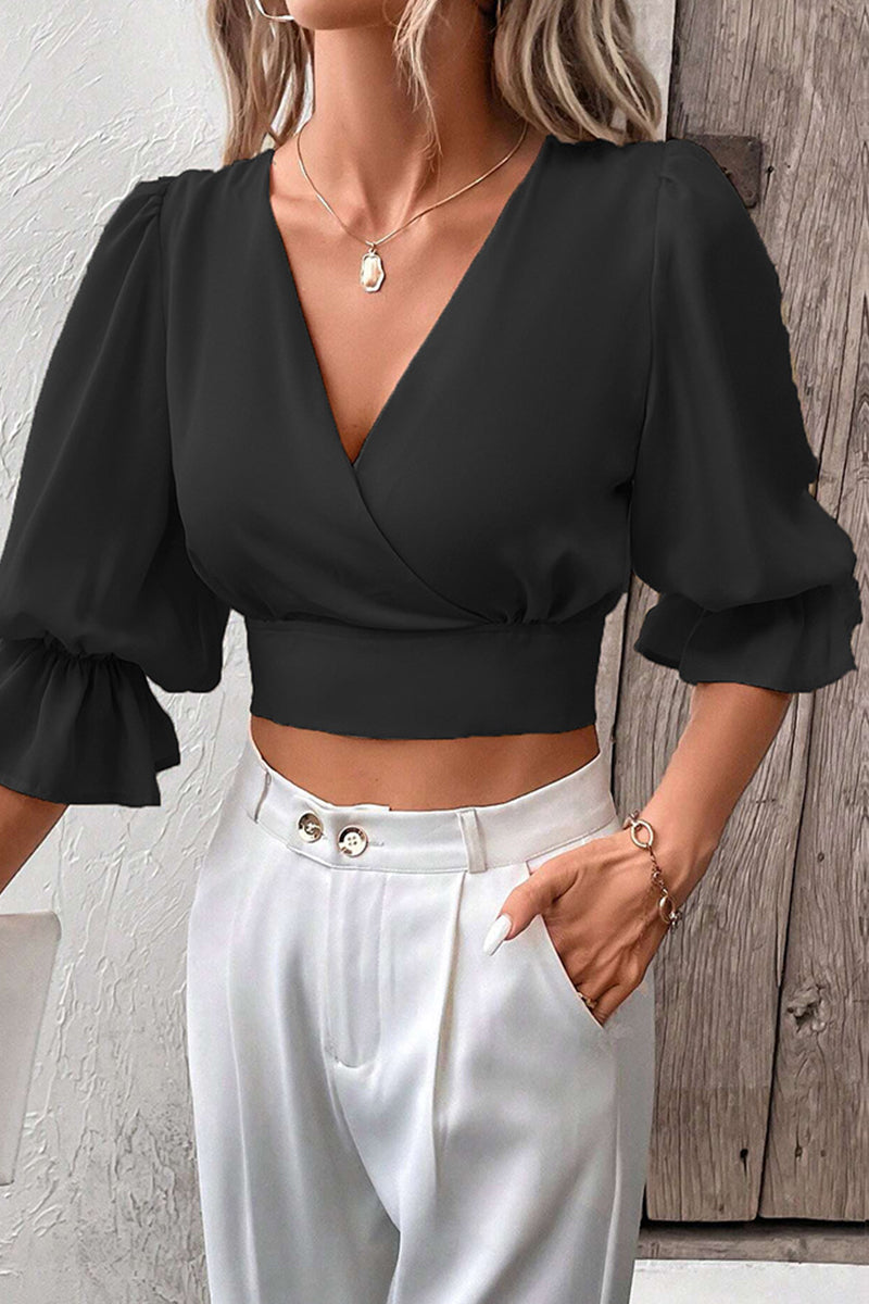 Kaynafashions - Elegant Simplicity Solid Bandage V Neck Tops