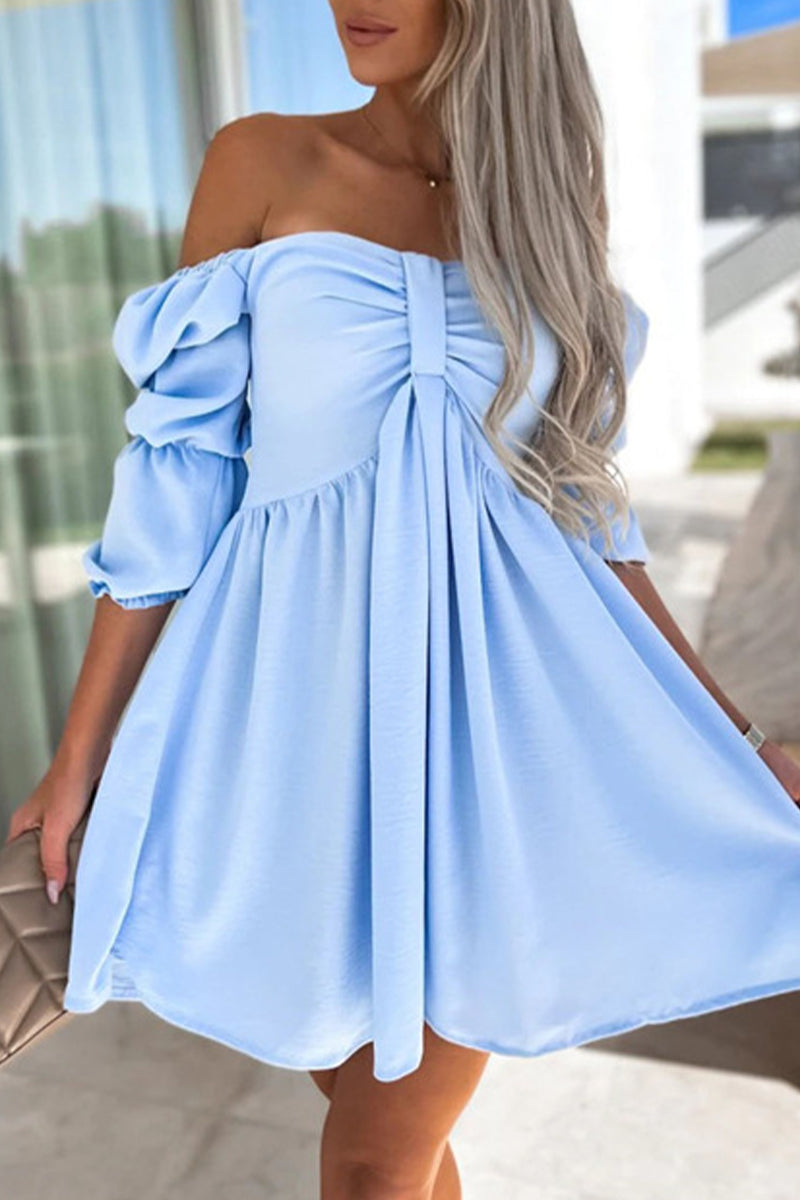 Kaynafashions - Elegant Simplicity Solid With Bow Off the Shoulder A Line Dresses(4 Colors)
