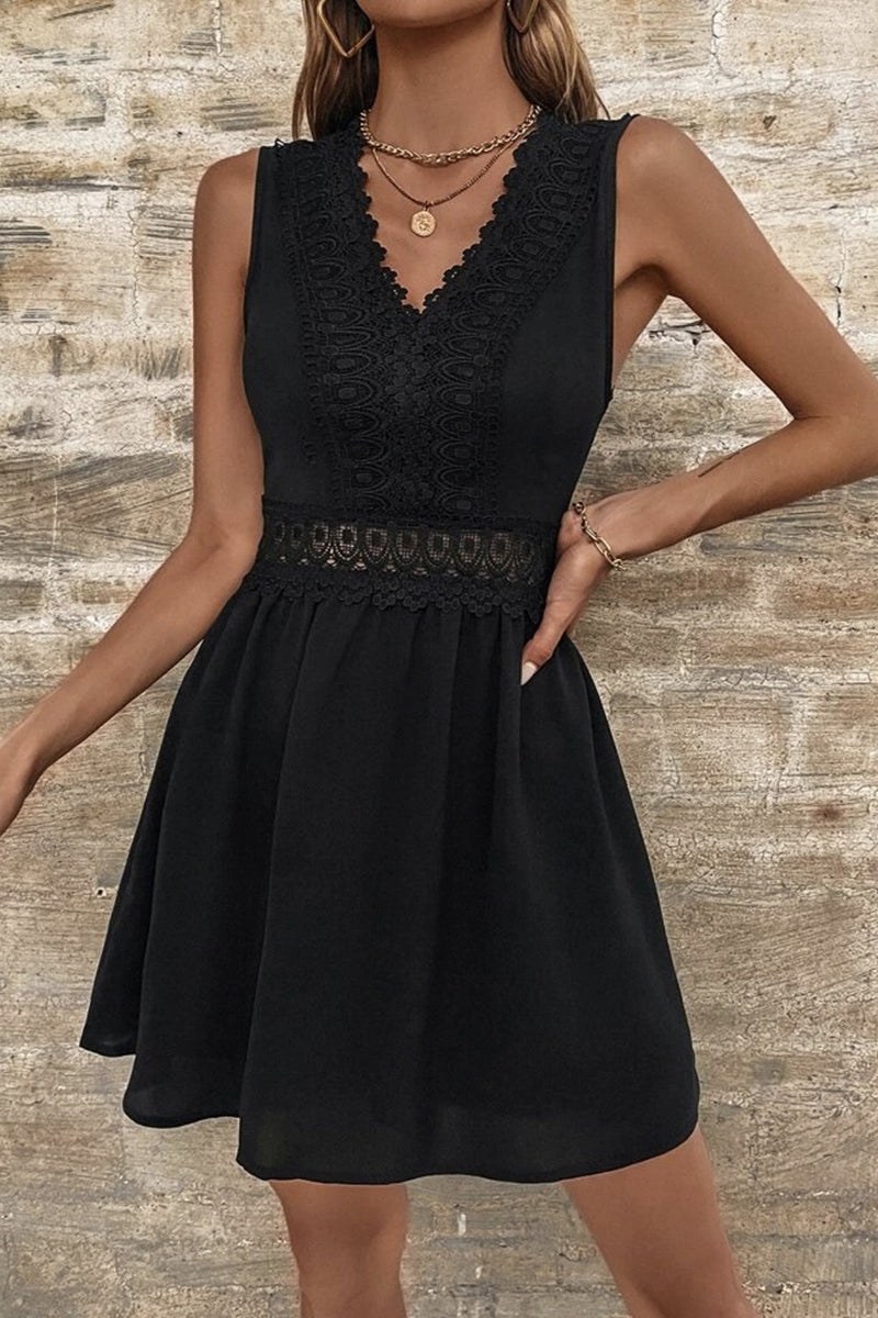 Kaynafashions - Elegant Solid Lace V Neck A Line Dresses