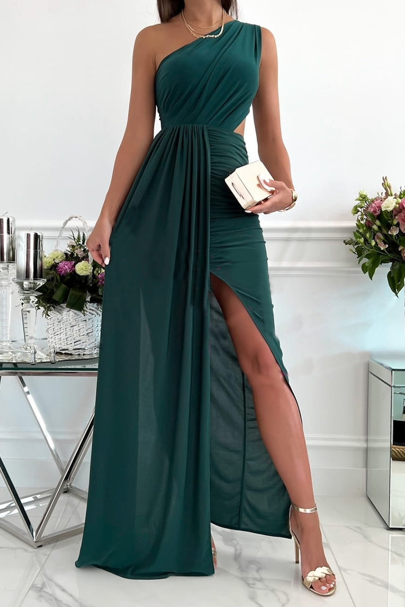 Kaynafashions - Fashion Solid Hollowed Out Oblique Collar Sleeveless Dress Dresses