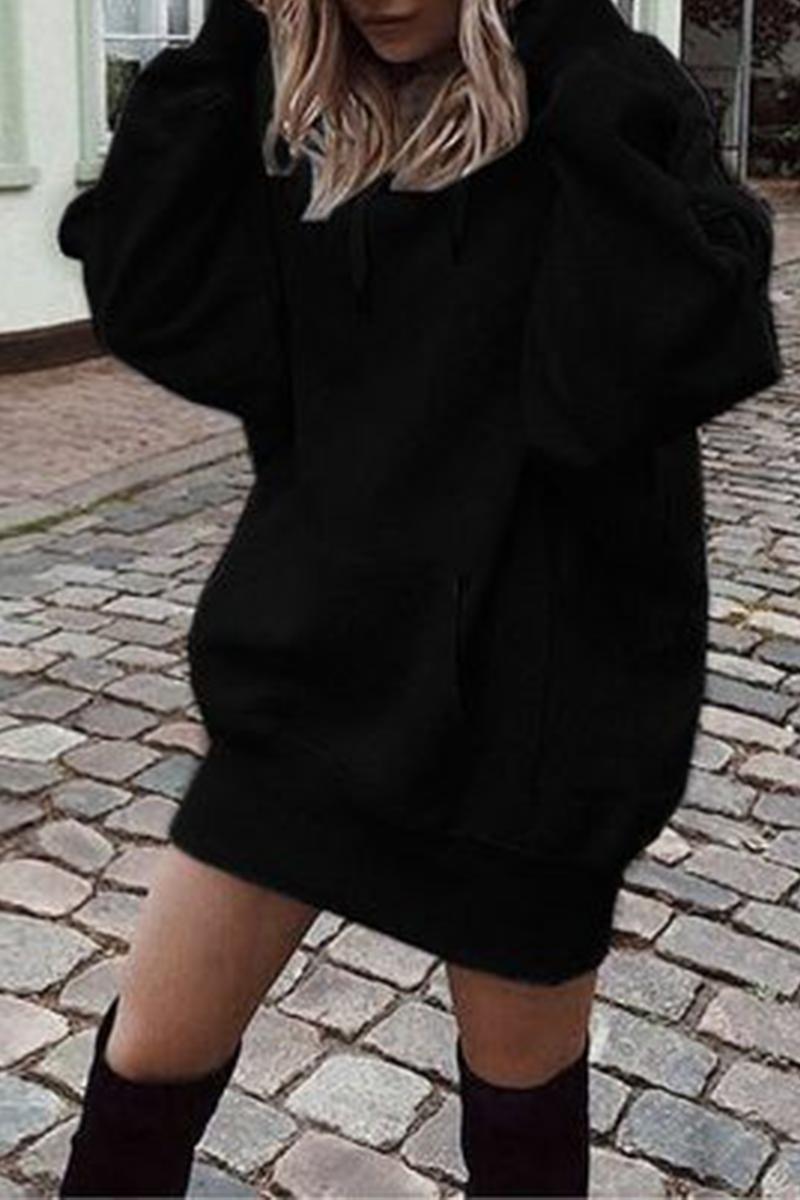 Kaynafashions - Casual Solid Patchwork Hooded Collar Straight Dresses(3 colors)