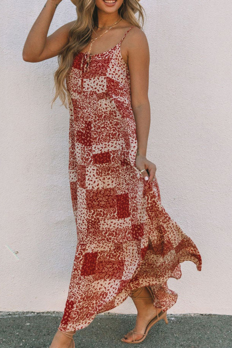 Kaynafashions - Casual Print Patchwork Spaghetti Strap Trumpet Mermaid Dresses