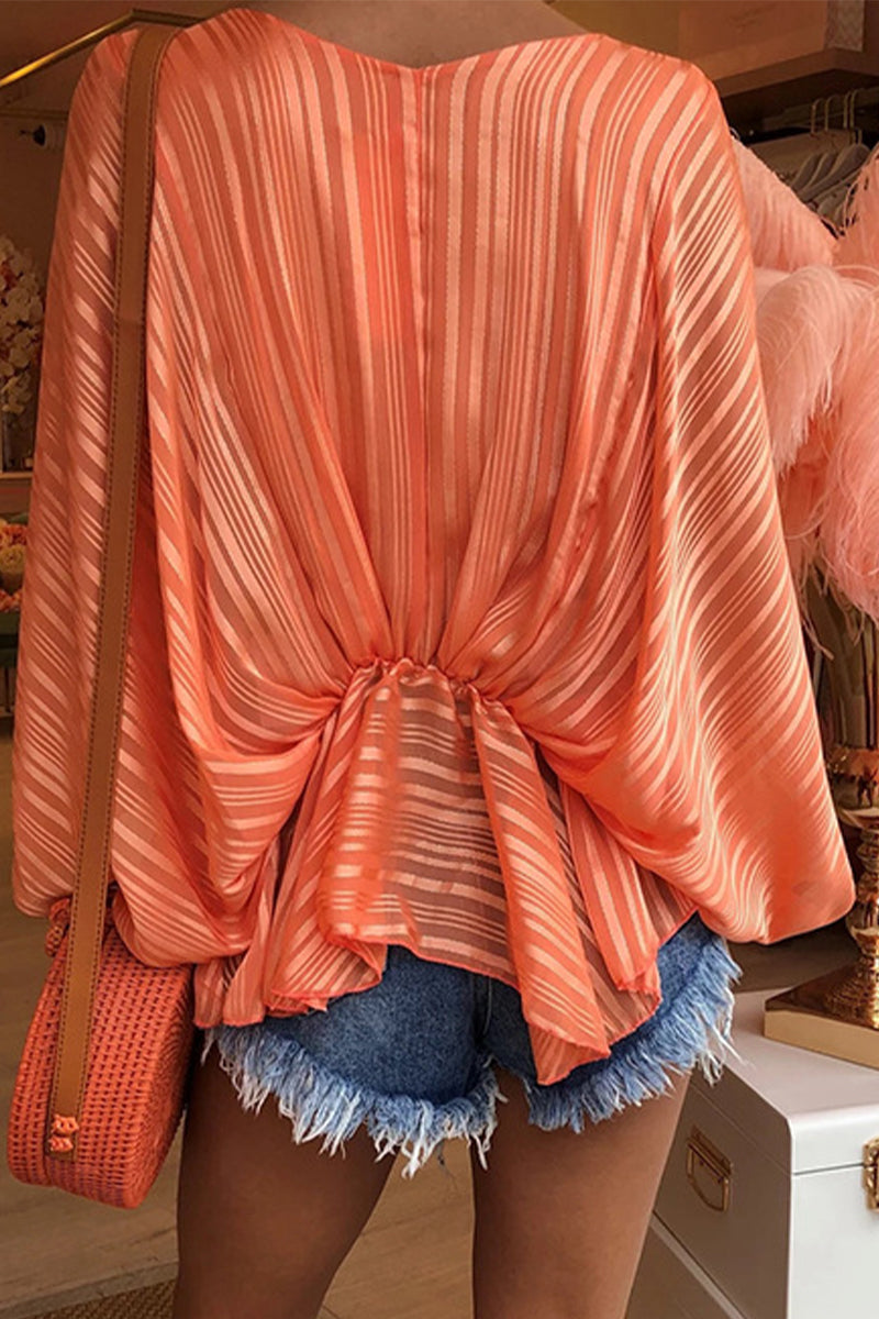 Kaynafashions - Elegant Striped Patchwork V Neck High Waist Tops(5 Colors)