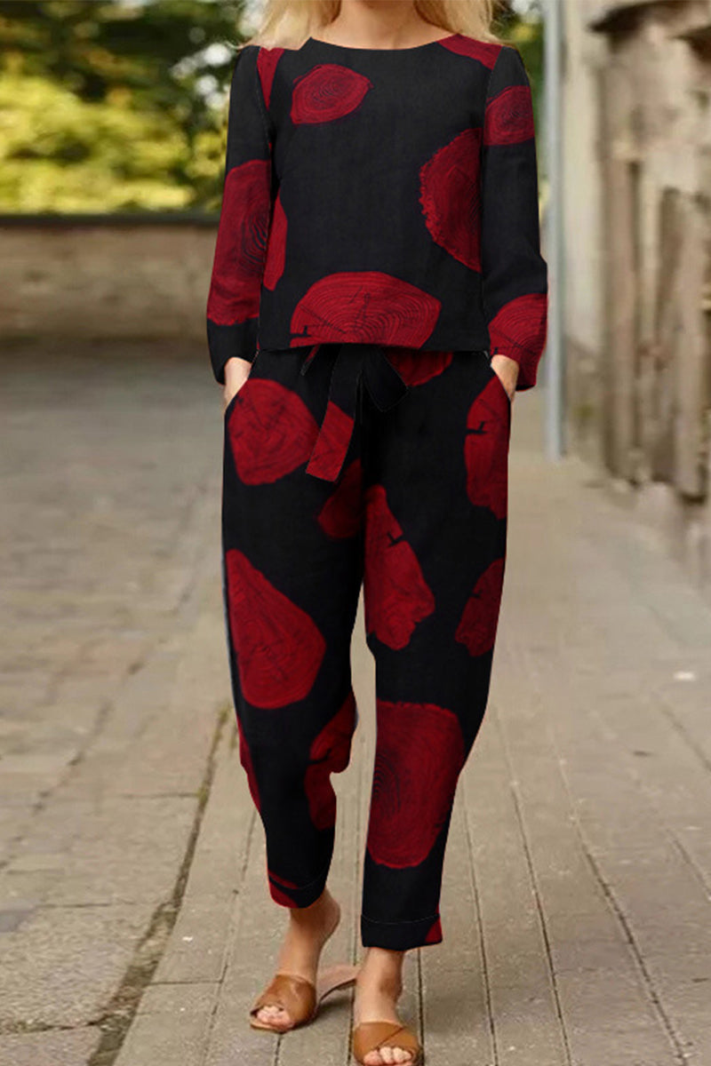 Kaynafashions - Casual Street Printing O Neck Long Sleeve Two Pieces(4 Colors)