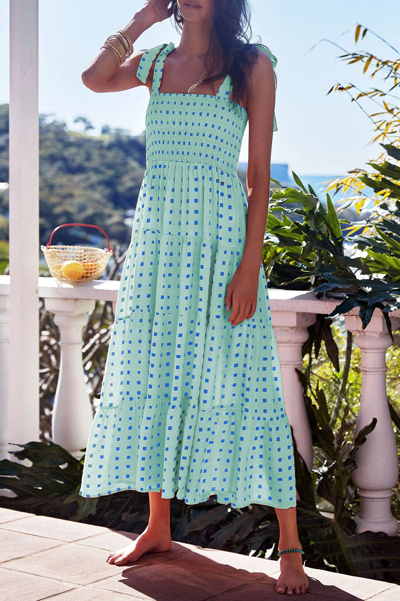 Kaynafashions - Fashion Street Dot Patchwork Spaghetti Strap Printed Dresses(22 Colors)