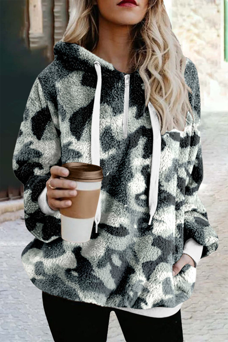 Kaynafashions - Street Print Printing Hooded Collar Tops