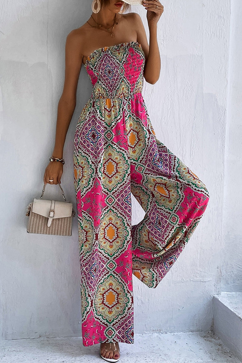 Kaynafashions - Casual College Floral Patchwork Strapless Loose Jumpsuits