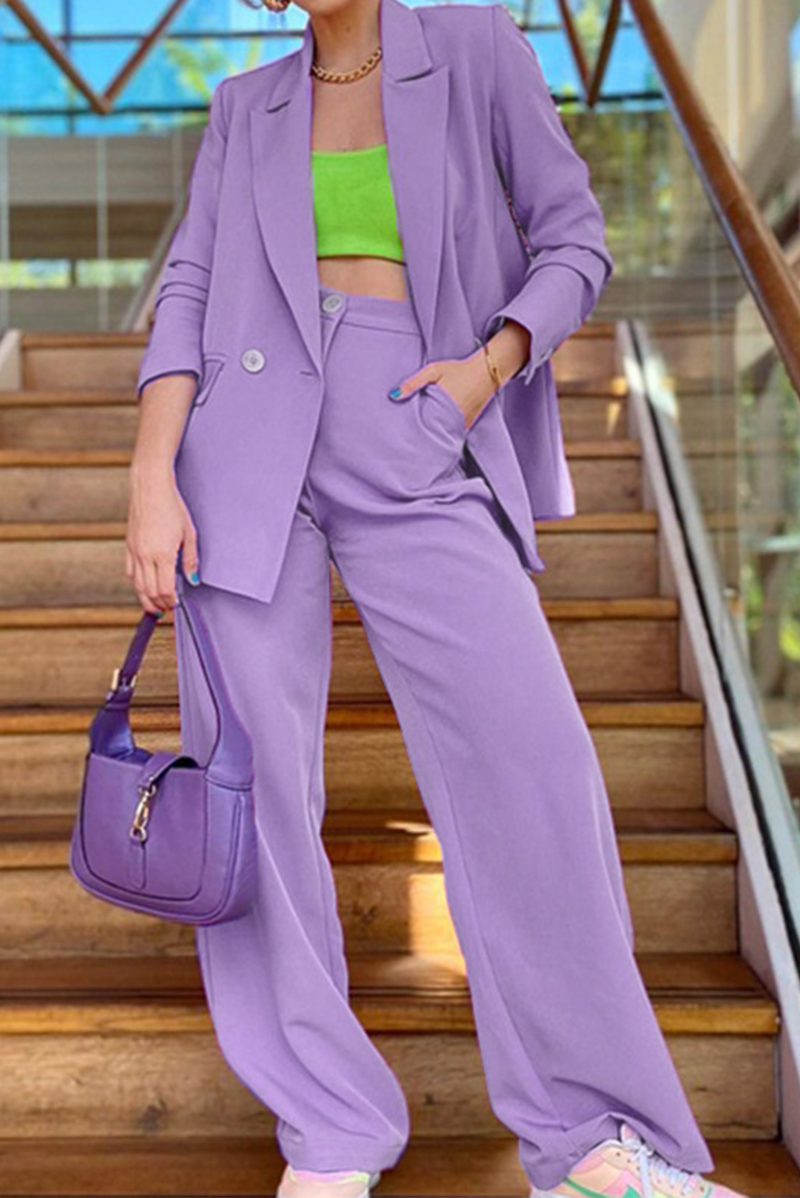 Kaynafashions - Casual Solid Patchwork Turndown Collar Long Sleeve Two Pieces