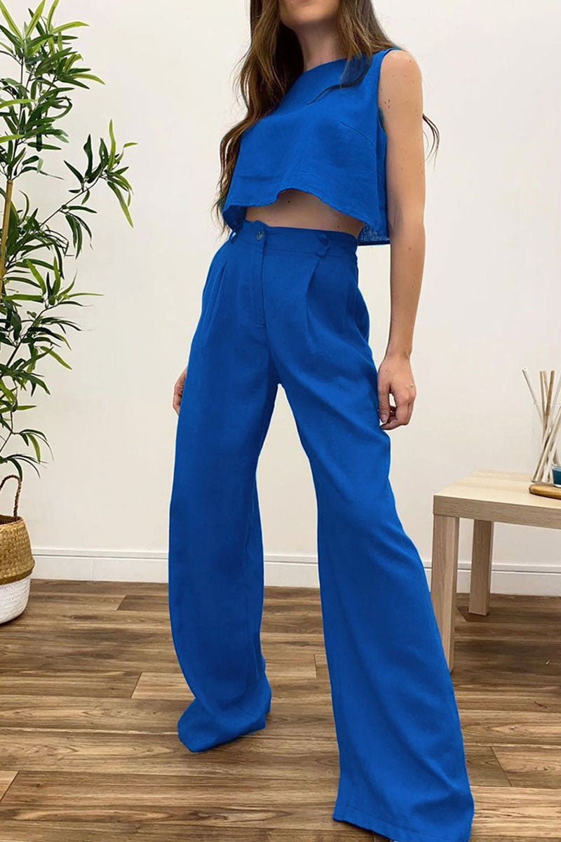 Kaynafashions - Casual Solid Patchwork O Neck Sleeveless Two Pieces