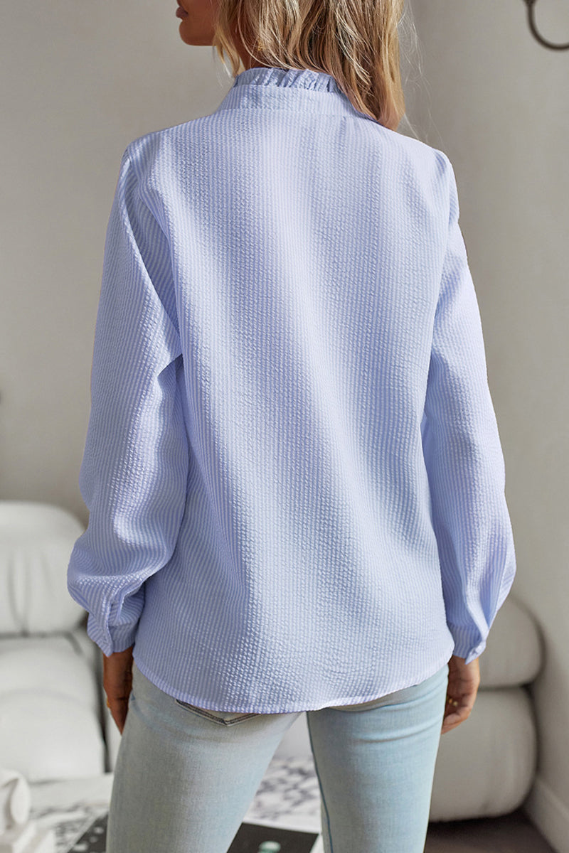 Kaynafashions - British Style Solid Patchwork Lotus Leaf Collar Tops