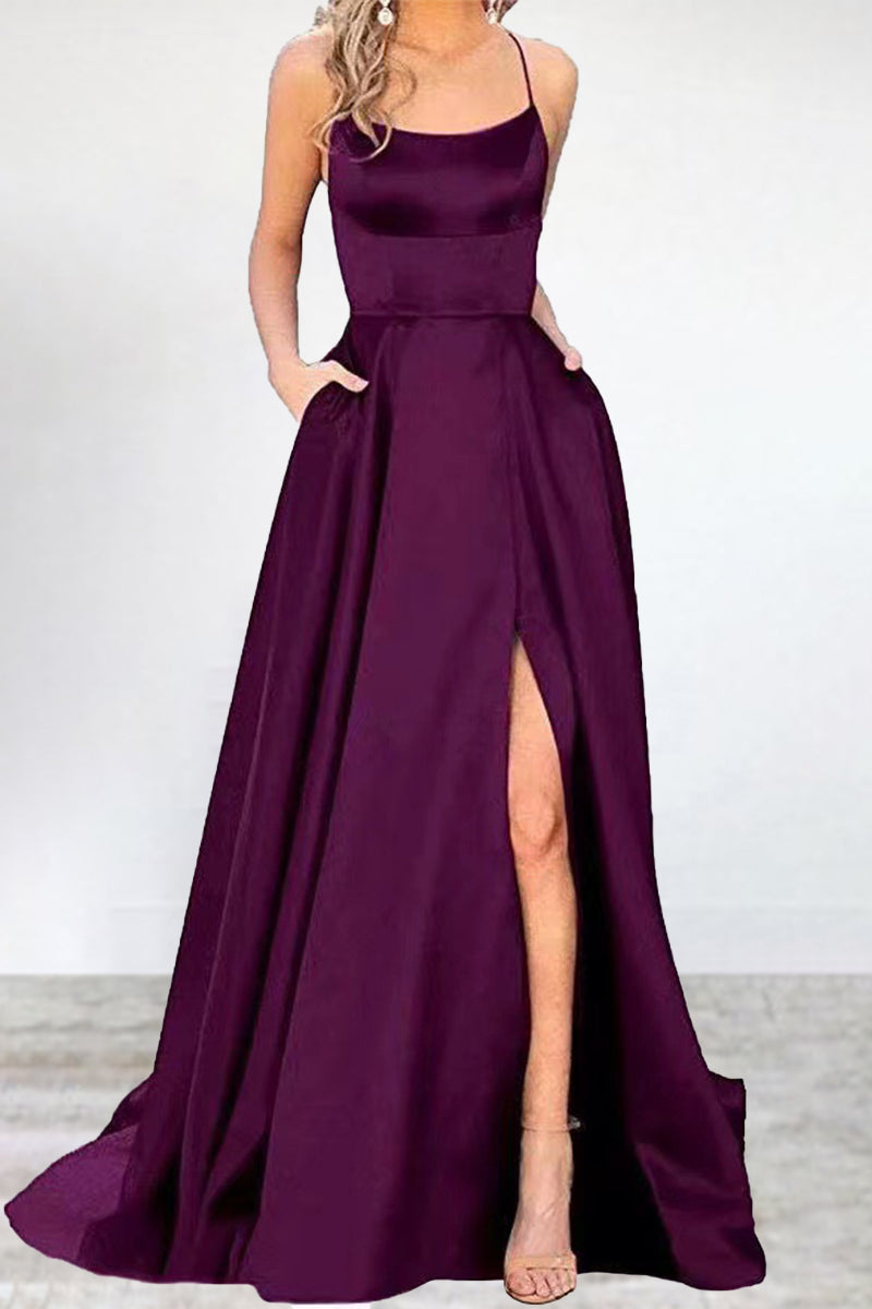 Kaynafashions - Sexy Formal Solid High Opening U Neck Evening Dress Dresses(16 Colors)